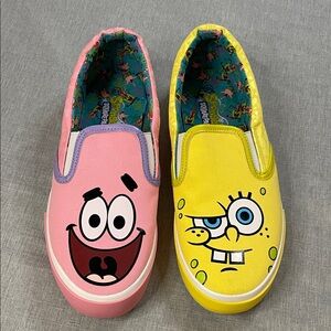 SpongeBob SquarePants Pink Yellow Slip-Ons Mens 8.5 Canvas Sneakers Unisex
